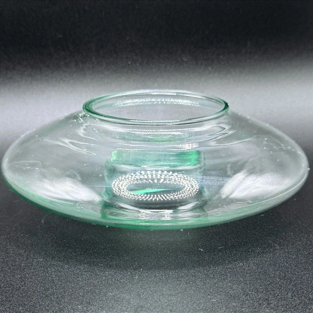 Vintage French Glass Votive Candle Holder UFO Disc Shape Clear Glass Centerpiece